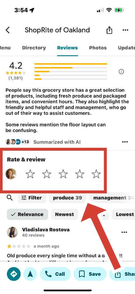 In the Rate & Review section count over the number of stars you want to give the business. 