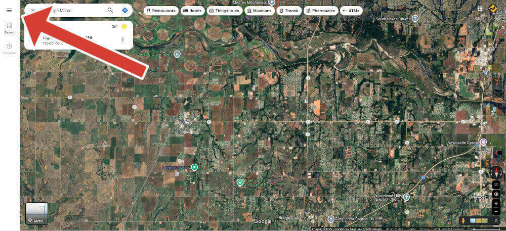 Location of the Menu icon when logged into Google Maps.