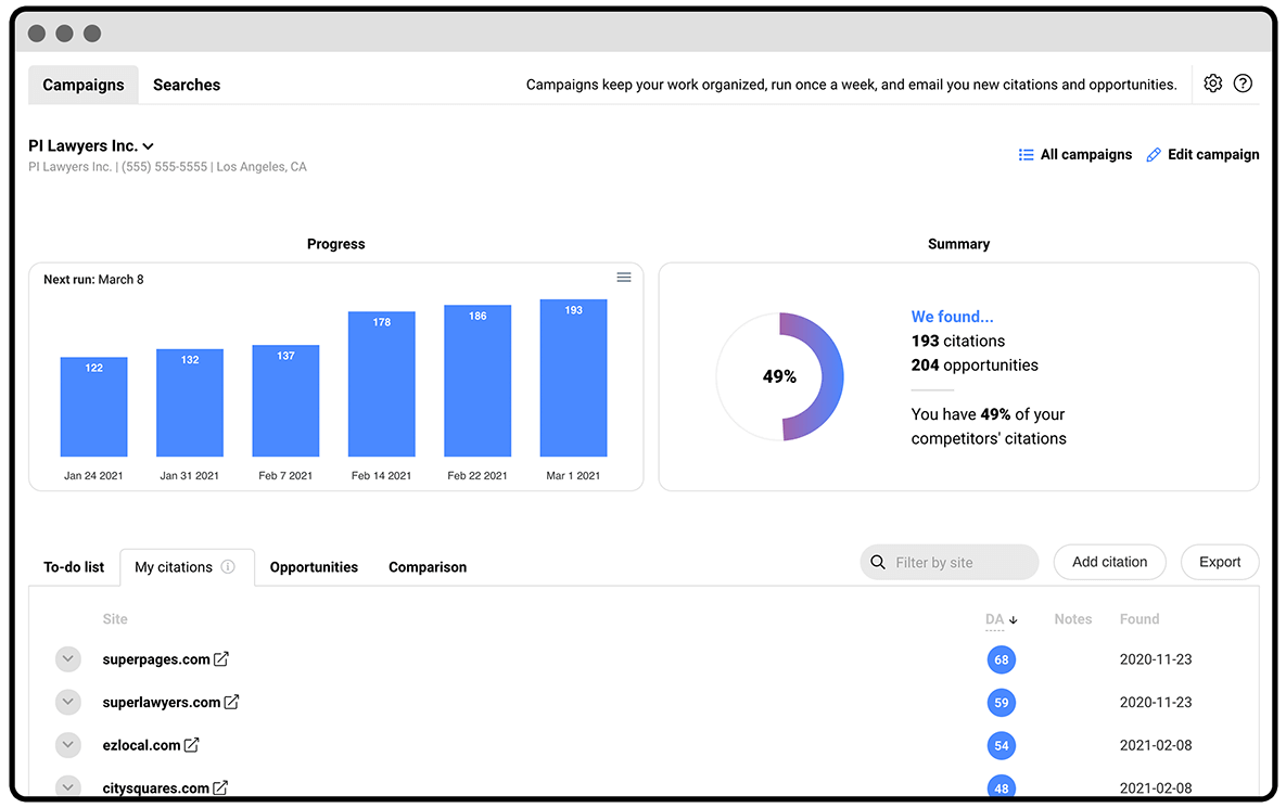 Local Citation Finder Progress Graph