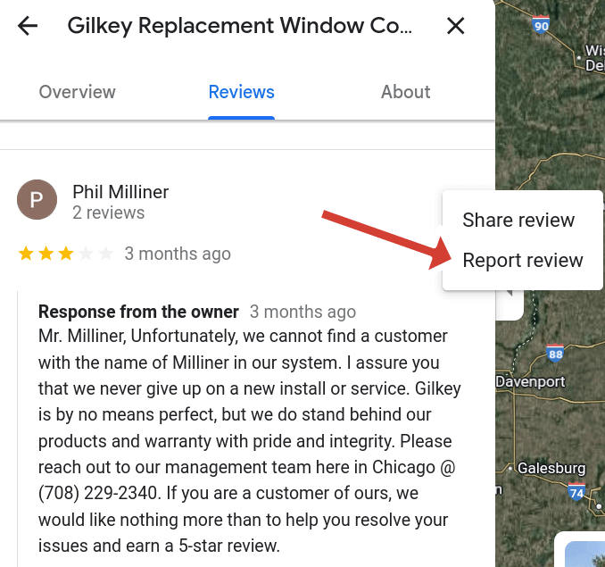 Image of a review in GBP showing where to find 