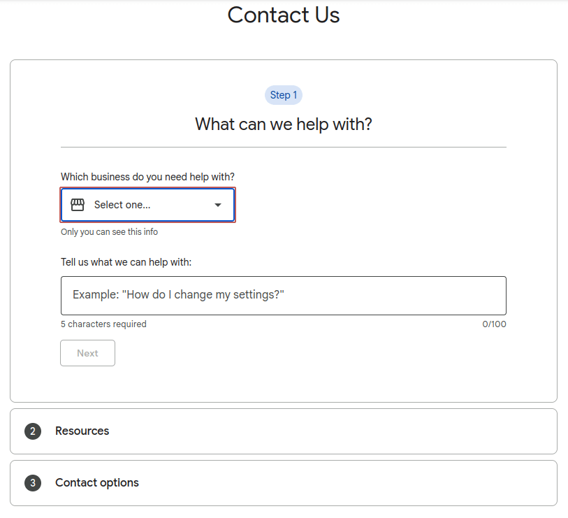 Google Get Help contact form