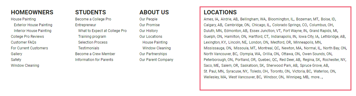 How not to display locations in the site footer that a service area business serves