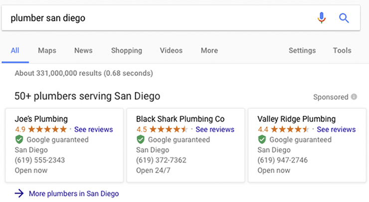 Sponsored local service business ads on Google